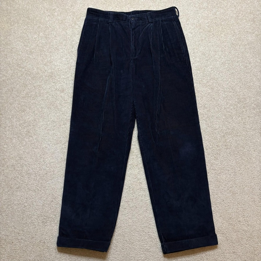 Brooks Brothers Corduroy Dress Pants Mens 33x30 Blue Pleated Cuffed Classic